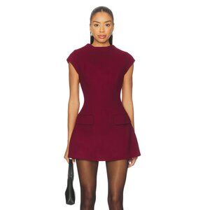 NEW Line & Dot Noelia Mini Dress Bordeaux Dark Maroon Red Wool Cap Sleeve Flare